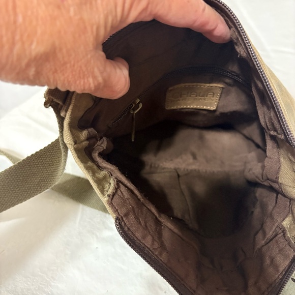 Chala Patch Crossbody Handbag in olive green canvas with a monkey charm - Picture 11 of 11